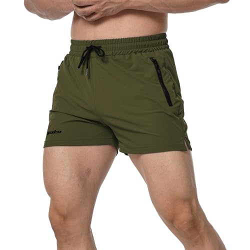 Sporthose Mit Handytasche Herren Hosen Tasche Kordelzug Lose Beiläufige Sport Läuft Gerade Shorts Strand Reißverschlusstaschen(Grün,S)