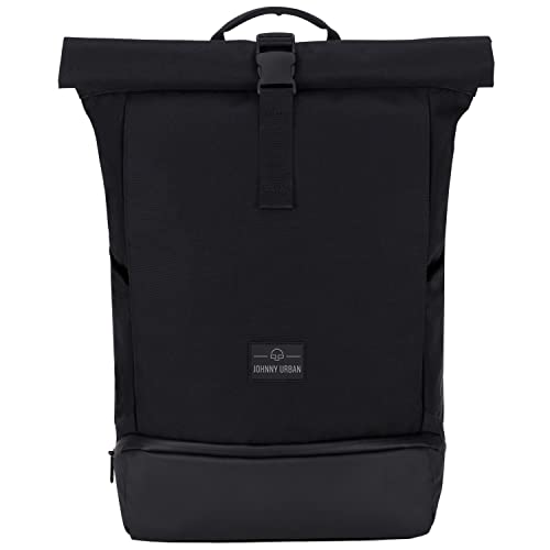 Johnny Urban Rucksack Herren & Damen Schwarz - Allen Large - Rolltop Backpack Groß für Fahrrad, Arbeit, Uni - Laptop Tagesrucksack mit Schuhfach - Wasserabweisend