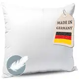 Kopfkissen Federkissen Made in Germany - Kissen mit 100% Federfüllung - Federkopfkissen mit Bezug aus Baumwolle - Ökotex-Zertifiziert - Füllkissen für erholsamen Schlaf - Kissen 80x80 1er Set