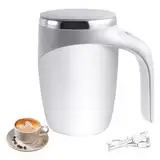 Selbstrührende Tasse, mit Deckel, USB Wiederaufladbar, Automatische magnetische Rührtasse, 380 ml, Elektrische Rührtasse für Kaffee, für Kaffee/Milch/heiße Schokolade-Weiß