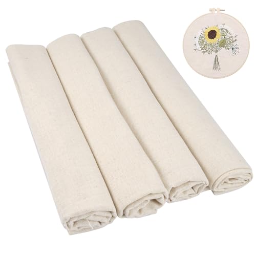 4 Stück Embroidery Fabric Linen 50x50cm, Kreuzstich Stoff Zuschneidbare, Kein Pilling, Weiche und Angenehme Aida Stoff zum Nähen, Sticken, Tischdecken, Kissenbezüge Und Andere DIY-Basteleien