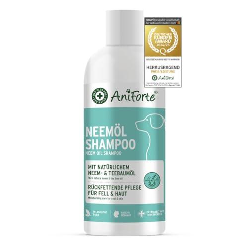 AniForte Neemöl Shampoo für Hunde 500ml - Hundeshampoo gegen Juckreiz, Milben, Flöhe, Zecken, Hautfreundlich, Pflegend & leicht kämmbar, Fellpflege & Fellglanz, Angenehm im Geruch