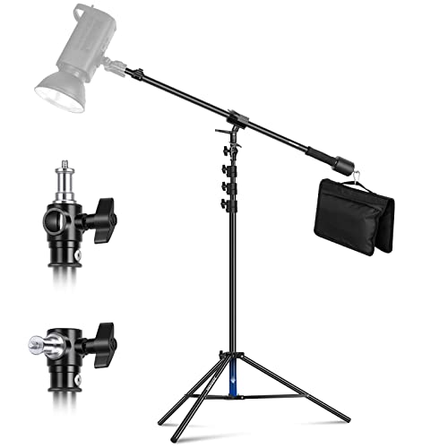 NEEWER Luftgepolstertes Aluminium Lichtstativ, 3m verstellbares Fotostativ mit Galgenarm, Gegengewicht, Sandsack, 1/4" Schraube für Softbox, Studiolicht, Blitz, Schirm, max. Belastung 5kg