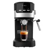 Cecotec Espressomaschine Compacta Power Espresso 20 Pecan, 1100 W, 20 bar, Thermoblock-System, schwenkbarer Dampfgarm, Filterarm mit Doppelausgang und 2 Filter, 1,25 Liter