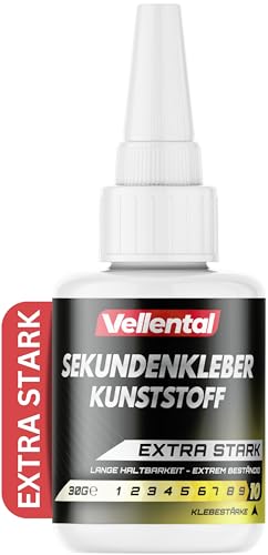 Sekundenkleber für Kunststoff extra stark 30g wasserfest, hitzebeständig & mit Nadel Verschluss gegen Austrocknung - Kunststoffkleber, Plastik Kleber für Kunststoff, Acrylglas