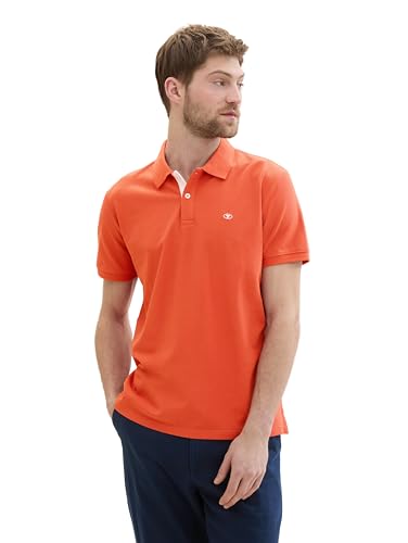 TOM TAILOR Herren Basic Piqué Poloshirt, marocco orange, L