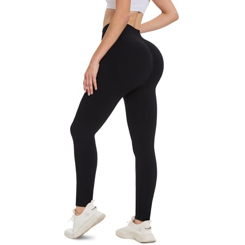 AMIYOYO Scrunch Butt Leggings Damen Push Up High Waist Sport Leggins Booty Elastische Yoga Hose Gym Po Sportsleggings Fitness Blickdicht Sporthose(ASchwarz,S)