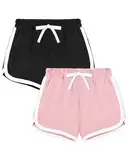 KEREDA Kurze Hose Mädchen Shorts Kinder Sporthose Sommer Turnhose Radlerhose 7-12 Jahre 2/3er-Pack Schwarz/Rosa 8-10 Jahre