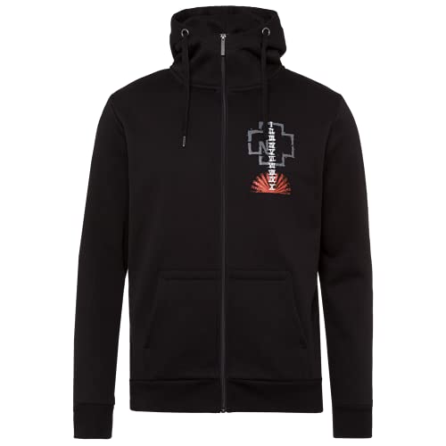 Rammstein Herren Kapuzenjacke Sonne Offizielles Band Merchandise Fan Zipper schwarz mit mehrfarbigem Front, Back und Seiten Print (M)