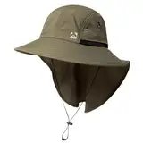 TOP-EX XL/XXL Wasserdicht Sonnenhut Herren Breite Krempe Sonnenschutz Mütze Outdoor Trekking Hut mit Nackenschutz Safari Sommer Mütze Faltbar 94599_Armeegrün L/XL