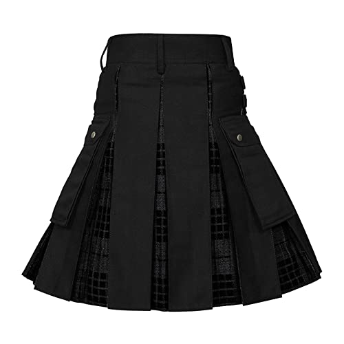 Herren Modische Im Schottischen Stil Karierter Bauchweg Falten Männer Rock Party Kurze Kontrastfarbener Taschen Faltenrock Hosen Herren Wasserdicht Elegante Bequeme Mit Geräumiger Saum (Grau, L)
