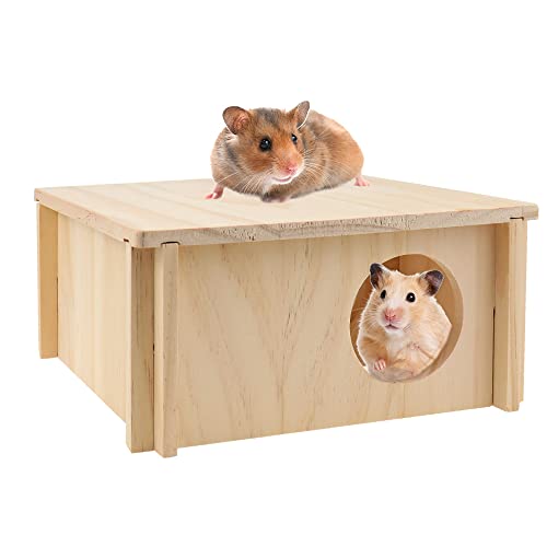 DAGORD Holz Hamsterhaus Hamster Versteck 20x20x9.5cm Hamster Eckhaus Meerschweinchen Haus Holz Hamsterhaus mit Abnehmbares Dach für Zwerghamster Rennmäuse Degus Stachelmäuse kleine Haustiere