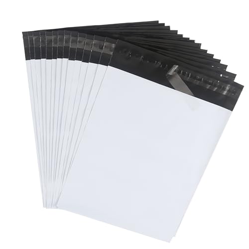 HVDHYY Versandbeutel Plastik Versandtaschen Versandtüten Warenbeutel Versandumschläge Postbeutel für Verpackung Kunststoff Selbstklebend und Blickdicht für Kleidung und Textilien Weiß 25cm*35cm 30pcs