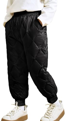 Happy Cherry Kinder Daunenhose Winter Winddicht Schneehose Dicke Gefütterte Hose Baby Outdoorhose Hersteller 140/DE Größe 140-146-B-Schwarz