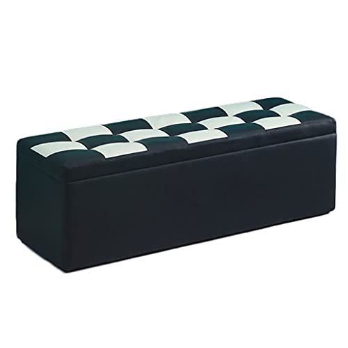 SIMAIT Klappbare Ottoman-Aufbewahrungsbank Fußstütze Gepolsterter Polsterhocker Kunstleder Langer Brustsitz für gepolsterten Sitz Couchtisch Rechteckige Schwarze Ottoman-Aufbewahrungsbank(90X40X40cm)