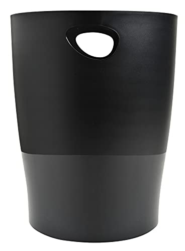 Exacompta 453014D ECOBIN Papierkorb EcoBlack 15 Liter mit Griffen. Eleganter und robuster Papierkorb und Mülleimer im modernen Design schwarz Blauer Engel