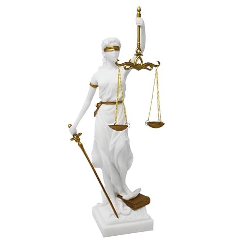 MystiCalls by Mayer Chess Dekofigur Indoor - Modell Justitia 35 cm weiss/Gold - Figur Deko Wohndeko Statue Rechtswesen