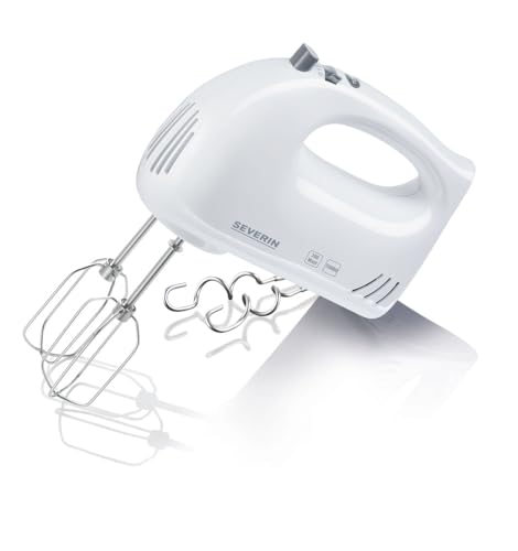 SEVERIN Handmixer, Handrührgerät mit 5 Geschwindigkeitsstufen, praktischer Handrührer mit 2 Edelstahl-Rührbesen und -Knethaken, HM 3820