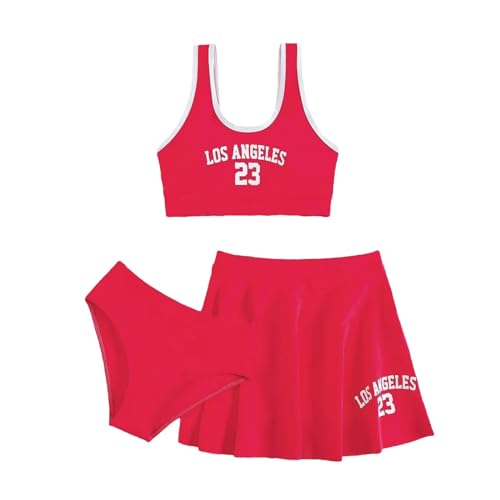 Bikini Mädchen 7-11 Jahre,Mädchen Bikini Set,3-teilige Sport Badeanzüge für Mädchen,Bikini Top+Cover Up Rock+Slips Badeanzug,Kinder Sommer Strand Bikini Schwimmanzug (Rot, 7-8 Years)