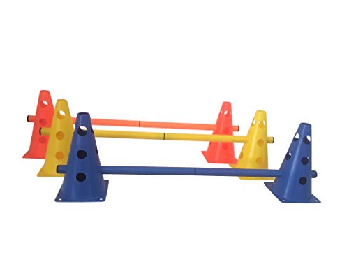 LA-24 3er Set Steckhürden 23 cm, Kegelhürden für Agility ROT, GELB, BLAU (Kompakt)