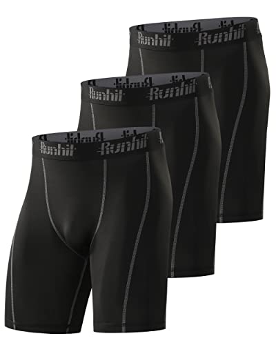 Runhit 3er Pack Herren Kompressionsshorts - Base Layer Sport Unterhosen Funktionsunterwäsche Tight Kompressionshose Kurz Laufunterwäsche Radlerhose L