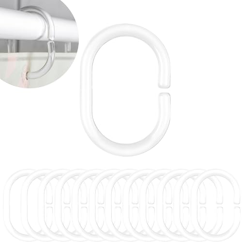 Duschvorhang Ringe, 12 Stück, in Transparent, Ø 4,6 x 2,9 cm innen, für Duschvorhangstangen, klare Duschringe, durchsichtige Ringe für Duschvorhang, glasklar Duschvorhangringe, Duschhaken C-Ring Bad