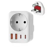 Reiseadapter UK Adapter England Deutschland Stecker mit 1 AC & 2 USB-C & 2 USB-A(3.4A), Reisestecker Typ G Steckdose UK Auf DE EU Steckdosenadapter für England, Irland, Malta, Malediven Stckdosen usw