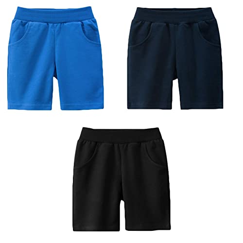 LAUSONS 3er-Pack Shorts für Kinder Sommer Kurze Hosen Einfarbige Baumwolle Schlafanzug Set 1/122-128/Etikett 130