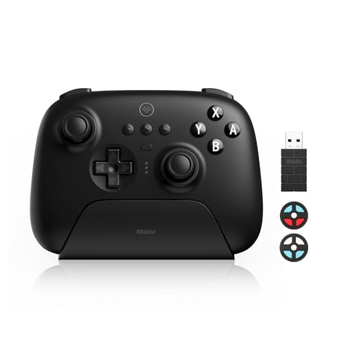 8BitDo Ultimate Bluetooth & 2.4g Controller mit Ladestation 22 Spielstunden, Wireless Switch Controller Gaming Controller USB Kabel Gamepad für Switch und Windows (Schwarz)