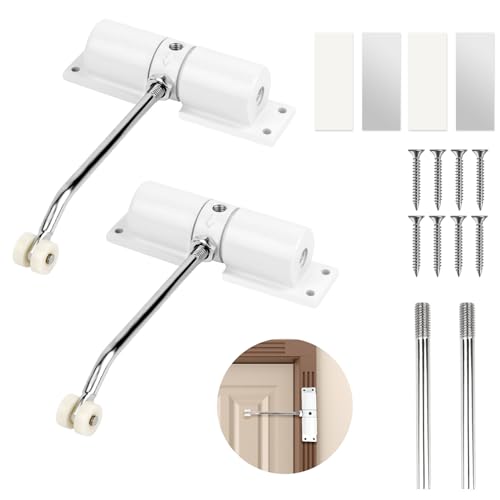2 Stück Automatischer Türschließer Innentür, Einstellbar Türschließer Ohne Bohren, Federbelasteter Türschliesser mit Montageplatte und Schrauben, Door Closer für Zimmertür, Gartentor, Glastür, Haustür