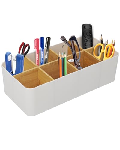 ZephyrCraft Schreibtisch Organizer, 8 Fächer Stiftehalter, Büro Organizer Weiß, Multifunktionale Aufbewahrung für Stifte, Fernbedienungen & Zubehör