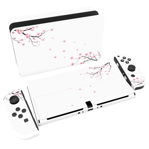 playvital Skin Sticker für Nintendo Switch OLED,Skin Aufkleber Sticker Decal Folie Abziehbild Faceplates Klebefolie für Switch OLED Konsole&Joy Con&Dock&Grip(Fallende Kirschblüte)