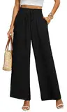 BEIGAI Damen Hosen Weite Lose Gerade Geschnitten Palazzo Hose Hohe Taille Dehnbar Lounge Elegante Hose mit Taschen,Schwarz,L