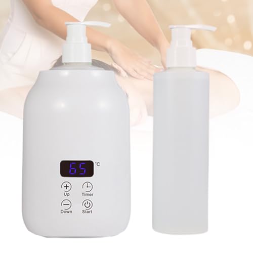 TAZZOR Massageöl Wärmer, 30-65℃ Zeiteinstellung mit 2x Flaschen, Einzelflaschen-Ölwärmer mit LED-Anzeige, Automatisch, für Salon, Spa, Massage, Körpertherapie, Weiß (EU-Stecker)