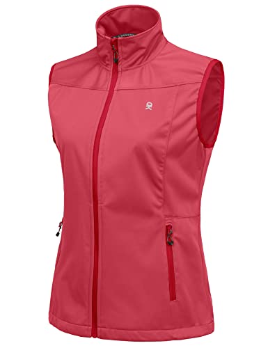 Little Donkey Andy Leichte Softshell-Weste für Damen, winddichte ärmellose Jacke für Wanderungen Wassermelonenrot XL