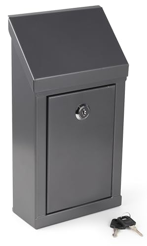 Metall-Spendenbox, Wohltätigkeitsorganisation, Stahl, Sammelbox, Büro, Vorschlagsbox, sichere Box mit Schlitz oben und Schloss, mit Schlüsseln, Wandhalterung mit vorgebohrten Löchern, 25,4 x 15,2 x