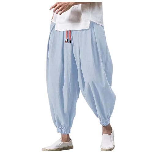 Haremshose Herren Baumwolle Leinenhose Lockere Leicht Pluderhose Elastischer Bund Sommerhose Jogging Haremhosen Sport Leinenhosen Pumphose Baggy Übergröße Harem Pants mit Taschen