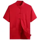 ZooBoo Chinesische Kleidung Tang-Anzug – Kung Fu Kurzarm-Shirt für Herren, Rot/Ausflug, einfarbig (Getaway Solids), Small