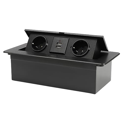 Tischplatte Versteckt Steckdose Einbausteckdose Versenkbar 2 Fach Mit 2 USB Tischsteckdose Pop Up Steckdose Desktop Typec Connection Box Black 26.6 * 11.8 * 7cm (Black)