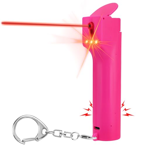 Papasafety 3-in-1 Persönlicher Alarm für Frauen, Tierabwehrspray & 130 dB Self Defense Sirene & Rote Stroboskoplichter, Wiederaufladbar, Austauschbarer Kanister, Geschenke für Frauen (Rot)