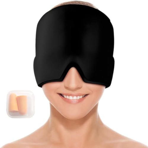 ZEPIQOR Migräne Maske, Upgraded Migräne Kühlmaske Schlafmaske Kühlmütze Kühlhaube 360° Gel Surround kühlpads zur Linderung von Migräne, Kopfschmerzen, Druck