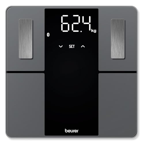 Beurer BF 500 Diagnosewaage mit Bluetooth und App, digitale Körperfettwaage mit 180 kg Tragkraft, Analysewaage zur Messung von Körperfett, Muskelanteil, Kalorienbedarf etc., XL-Display