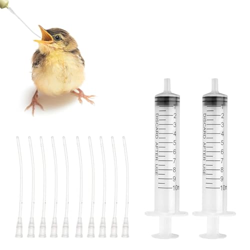 2 Stück 10ml Spritzen mit 10 Stück Schlauch 8cm, Jungvögel Füttern Schlauch, Spritze mit Schlauch, Jungvögel Feeder Set, Feeder Futter Handfütterungswerkzeug für Baby Vögel und Papageien Kleines