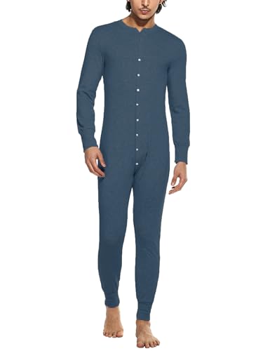 Hotouch Schlafoverall Herren Jumpsuit Einteiler Onesie Baumwolle Overall Thermo Unterwäsche Pyjamas für Winter