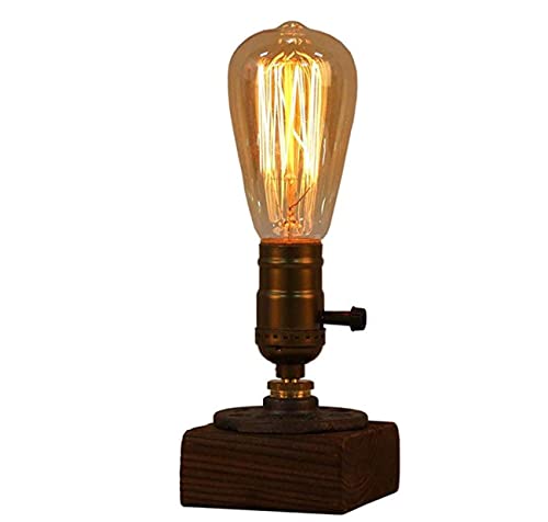 JINYU 2 Pack Holz Nachtlicht Tischlampe Vintage Schreibtisch Lampe E26/E27 Edison Birne Holz Retro Industrial Dimmable Nightlight für Schlafzimmer Wohnzimmer Home Art Display Cafe Studio Antique Décor