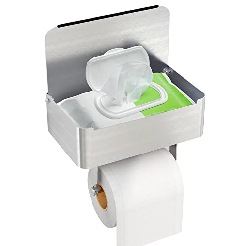 Toilettenpapierhalter mit Feuchttücherbox, Gypie Klopapierhalter Gebürstetes Nickel, Wc Papier Halterung mit Ablage, 304 Edelstahl Klorollenhalter zum Bohren für Badezimmer, 3-IN-1 Multifunktion