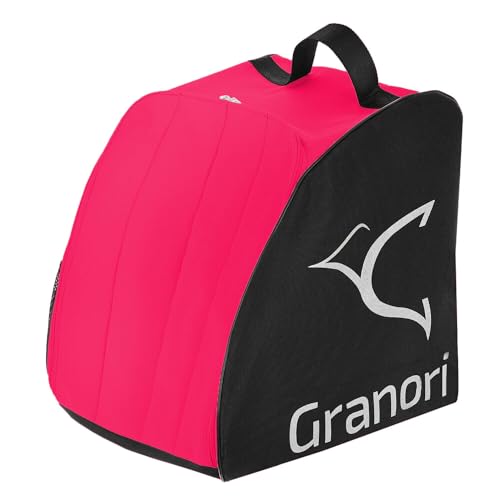 Granori Skischuhtasche Skistiefeltasche mit Rucksackfunktion sowie Platz für Helm und Zubehör | Skischuhrucksack Bootbag Helmtasche Ski-, Snowboard- und Schlittschuhe (Neonrot-Schwarz)