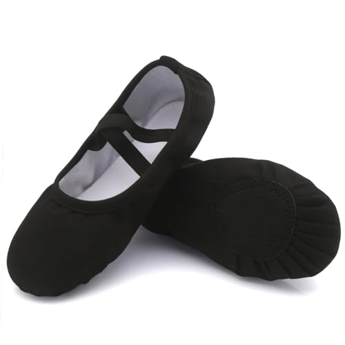 Uniuni Ballettschuhe Mädchen Ballettschläppchen Kinder Ballett Schläppchen Leinen Tanzschuhe Geteilte Ledersohle Schwarz 28