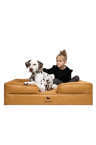 NOAH & PAW XL-Hundebett, orthopädisches großes Hundebett, Eierschalen-Memory-Schaum mit kühlendem Gel, Innenbezug, wasserdicht, maschinenwaschbar (vegane Leder-Sofa-Kollektion)