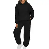 LUNULE Jogginghose Damen, Loungewear Damen Set Sportbekleidung Für Damen Hoodie Und Hose Trainingsanzug Outdoor Sport Hosenanzug Tracksuits Damen Hausanzug 2-Teilig 2024 Angebote(Black,L)